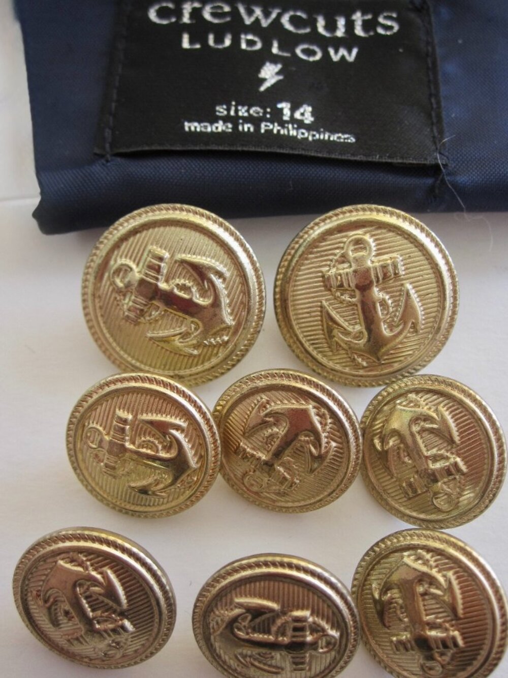 J Crew Crewcuts 8 Blazer Replacement Buttons Gold Tone Anchor Ludlow Nautical